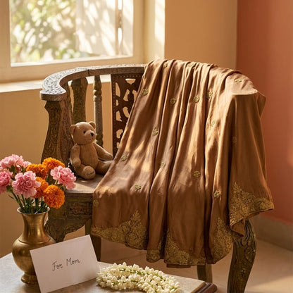 Sanskriti Vintage Brown Pure Silk Stitch Indian Lehenga Hand Embroidered Zardozi