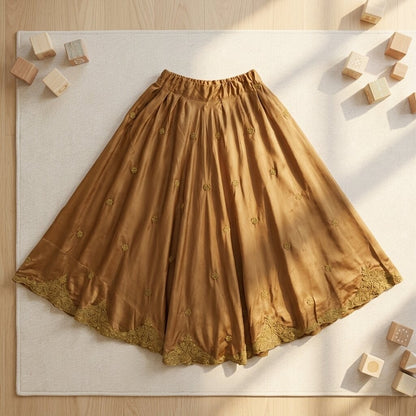 Sanskriti Vintage Brown Pure Silk Stitch Indian Lehenga Hand Embroidered Zardozi