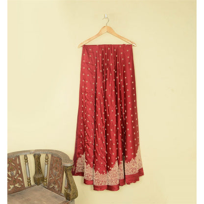Sanskriti New Red Satin Silk Unstitched Wedding Lehenga Hand Embroidered Zardozi