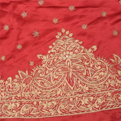Sanskriti New Red Satin Silk Unstitched Wedding Lehenga Hand Embroidered Zardozi