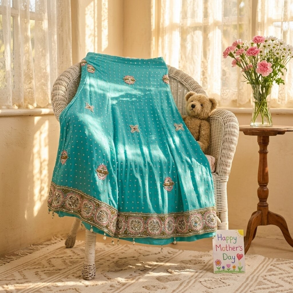 Sanskriti Vintage Blue Pure Georgette Silk Stitched Lehenga Hand Beaded Sequins