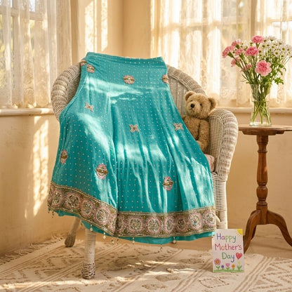 Sanskriti Vintage Blue Pure Georgette Silk Stitched Lehenga Hand Beaded Sequins
