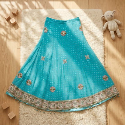 Sanskriti Vintage Blue Pure Georgette Silk Stitched Lehenga Hand Beaded Sequins