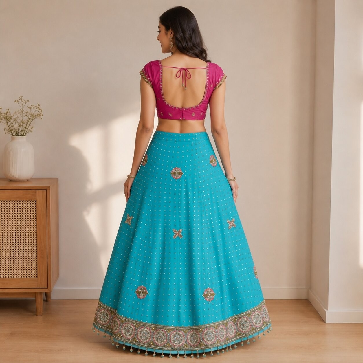 Sanskriti Vintage Blue Pure Georgette Silk Stitched Lehenga Hand Beaded Sequins