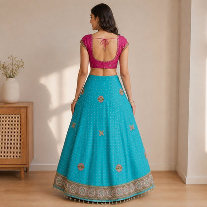 Sanskriti Vintage Blue Pure Georgette Silk Stitched Lehenga Hand Beaded Sequins