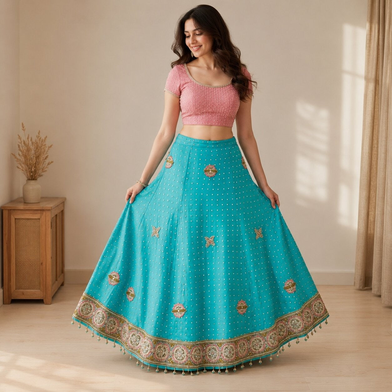 Sanskriti Vintage Blue Pure Georgette Silk Stitched Lehenga Hand Beaded Sequins
