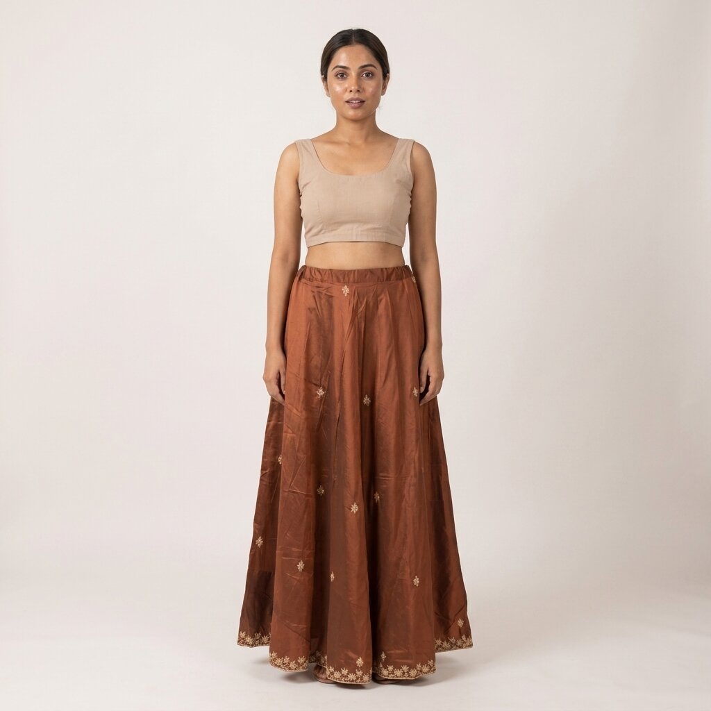 Sanskriti Vintage Brown Pure Silk Stitch Indian Lehenga Hand Embroidered Zardozi