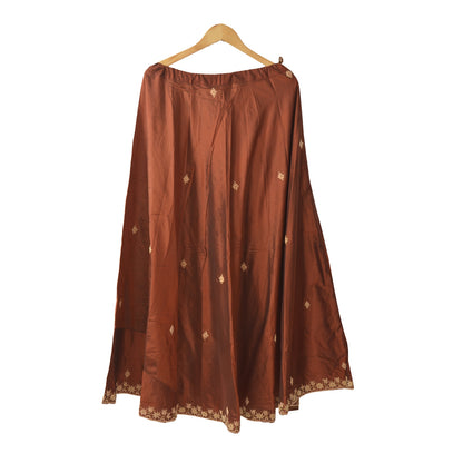 Sanskriti Vintage Brown Pure Silk Stitch Indian Lehenga Hand Embroidered Zardozi