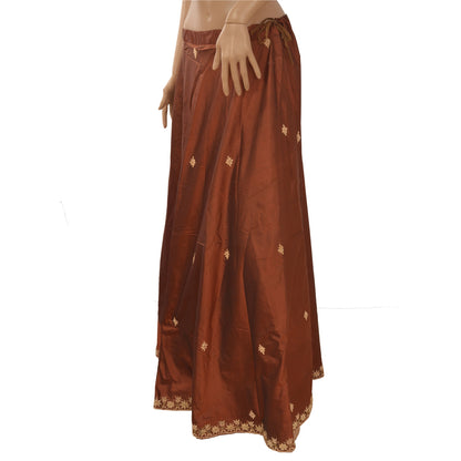 Sanskriti Vintage Brown Pure Silk Stitch Indian Lehenga Hand Embroidered Zardozi