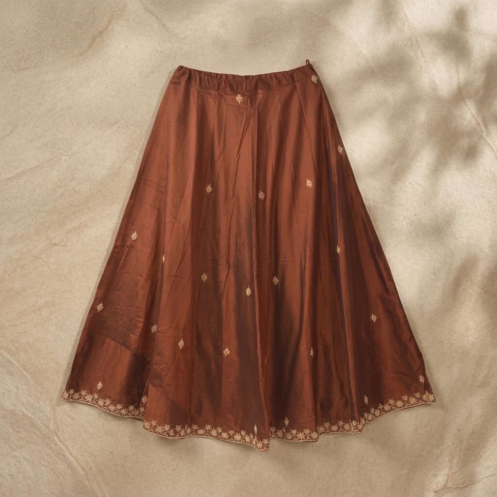 Sanskriti Vintage Brown Pure Silk Stitch Indian Lehenga Hand Embroidered Zardozi