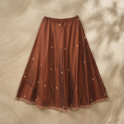 Sanskriti Vintage Brown Pure Silk Stitch Indian Lehenga Hand Embroidered Zardozi