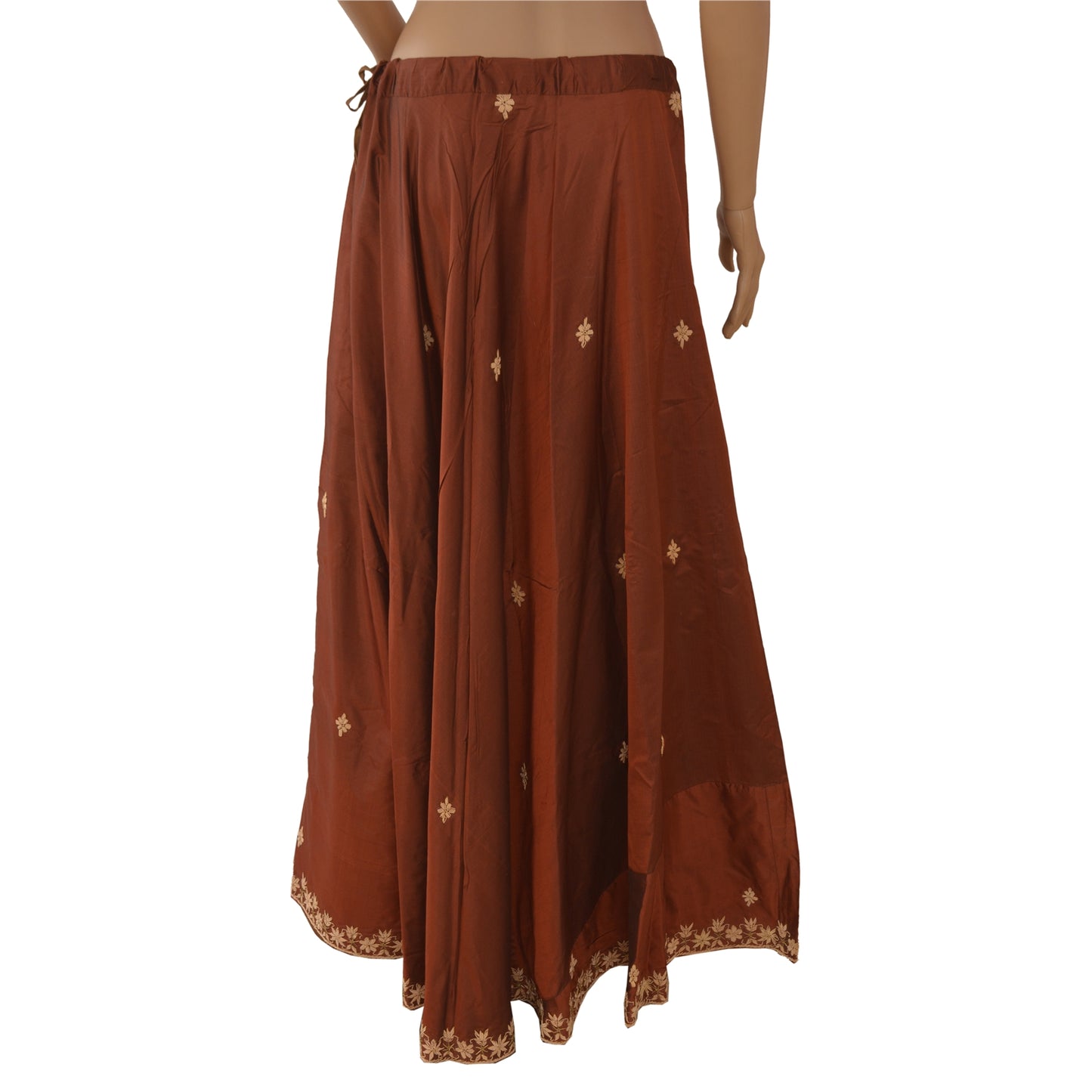 Sanskriti Vintage Brown Pure Silk Stitch Indian Lehenga Hand Embroidered Zardozi