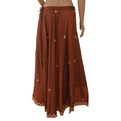 Sanskriti Vintage Brown Pure Silk Stitch Indian Lehenga Hand Embroidered Zardozi