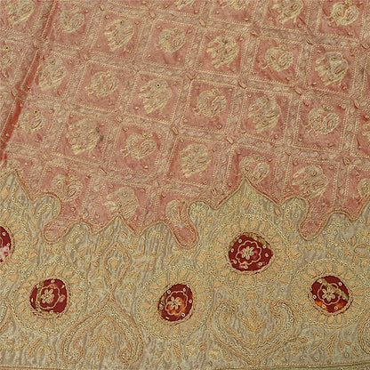 Sanskriti Vintage Peach Tissue Stitch Lehenga Hand Embroidered Zardozi Gharchola
