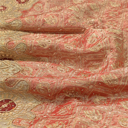 Sanskriti Vintage Peach Tissue Stitch Lehenga Hand Embroidered Zardozi Gharchola