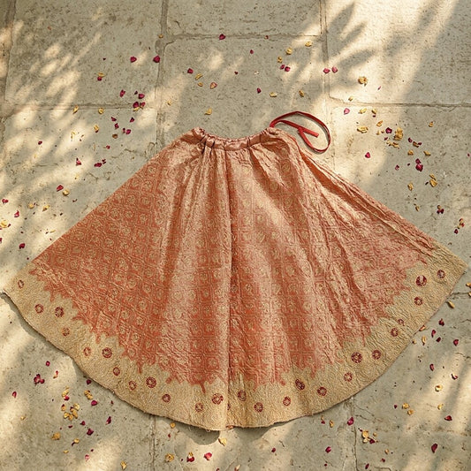 Sanskriti Vintage Peach Tissue Stitch Lehenga Hand Embroidered Zardozi Gharchola