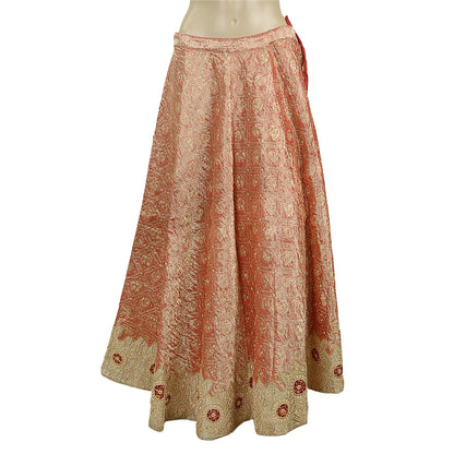 Sanskriti Vintage Peach Tissue Stitch Lehenga Hand Embroidered Zardozi Gharchola