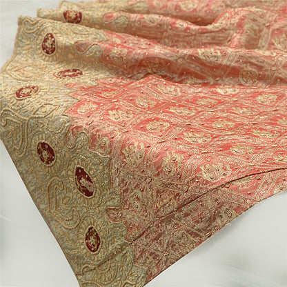 Sanskriti Vintage Peach Tissue Stitch Lehenga Hand Embroidered Zardozi Gharchola