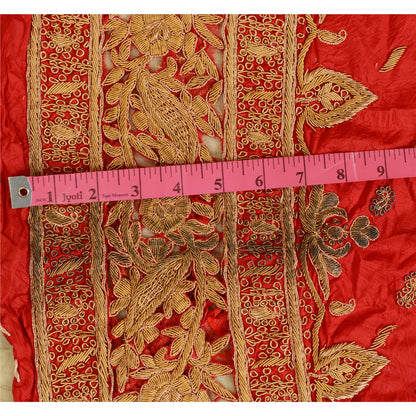 Sanskriti New Red Pure Silk Unstitched Wedding Lehenga Hand Embroidered Zardozi