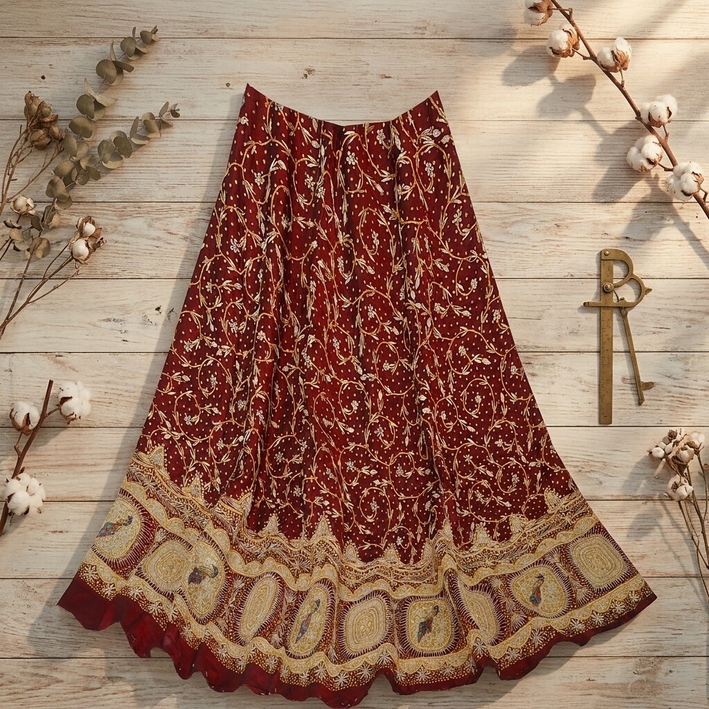 Sanskriti New Maroon Pure Silk Unstitched Indian Lehenga Hand Embroidery Zardozi