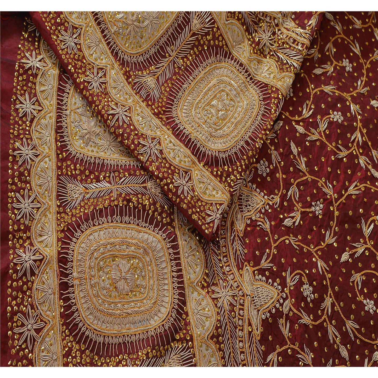 Sanskriti New Maroon Pure Silk Unstitched Indian Lehenga Hand Embroidery Zardozi