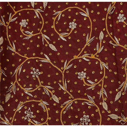 Sanskriti New Maroon Pure Silk Unstitched Indian Lehenga Hand Embroidery Zardozi