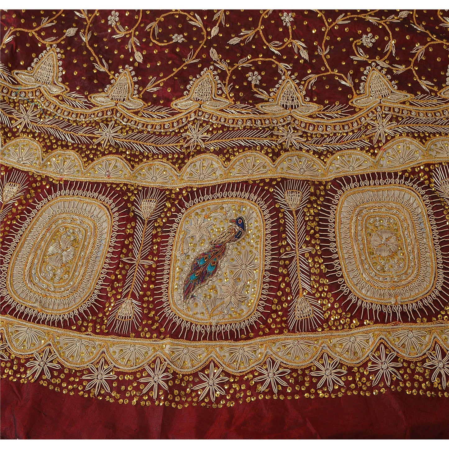 Sanskriti New Maroon Pure Silk Unstitched Indian Lehenga Hand Embroidery Zardozi