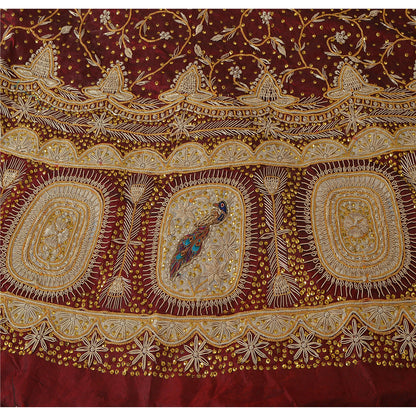 Sanskriti New Maroon Pure Silk Unstitched Indian Lehenga Hand Embroidery Zardozi
