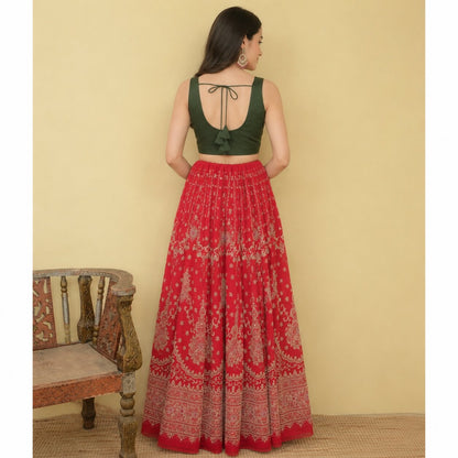 Sanskriti New Pink Georgette Unstitch Bollywood Lehenga Hand Embroidered Zardozi