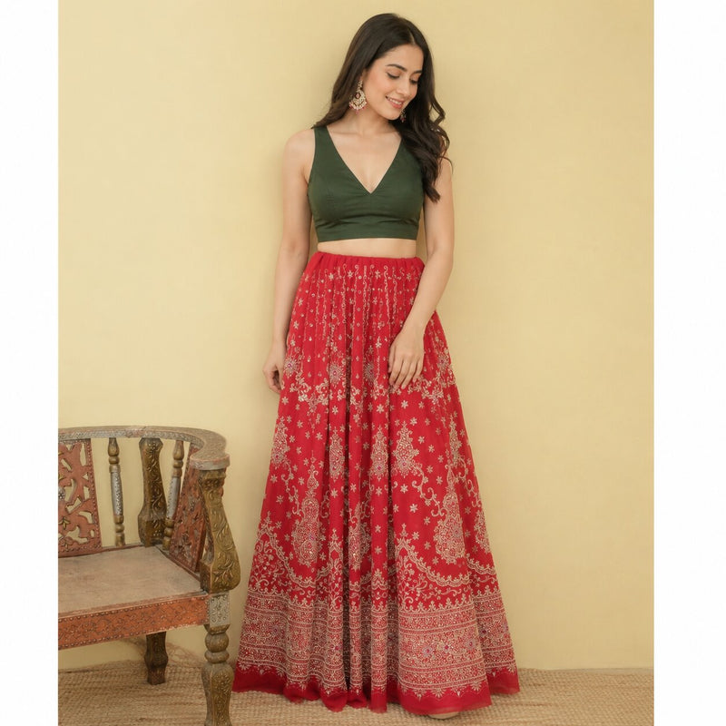 Sanskriti New Pink Georgette Unstitch Bollywood Lehenga Hand Embroidered Zardozi