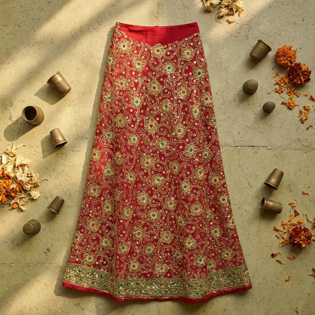 Sanskriti New Red Pure Silk Unstitched Bollywood Lehenga Hand Embroidery Zardozi