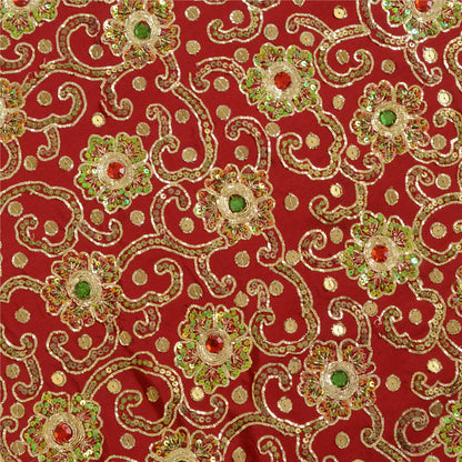 Sanskriti New Red Pure Silk Unstitched Bollywood Lehenga Hand Embroidery Zardozi