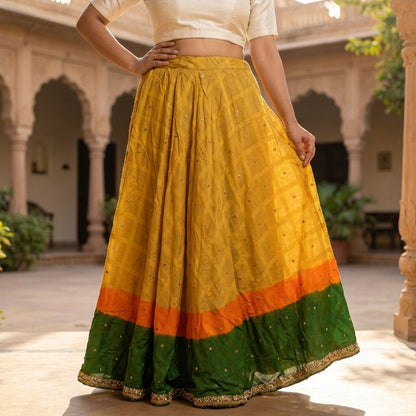 Sanskriti Vintage Yellow Pure Silk Stitched Wedding Lehenga Hand Embroidered