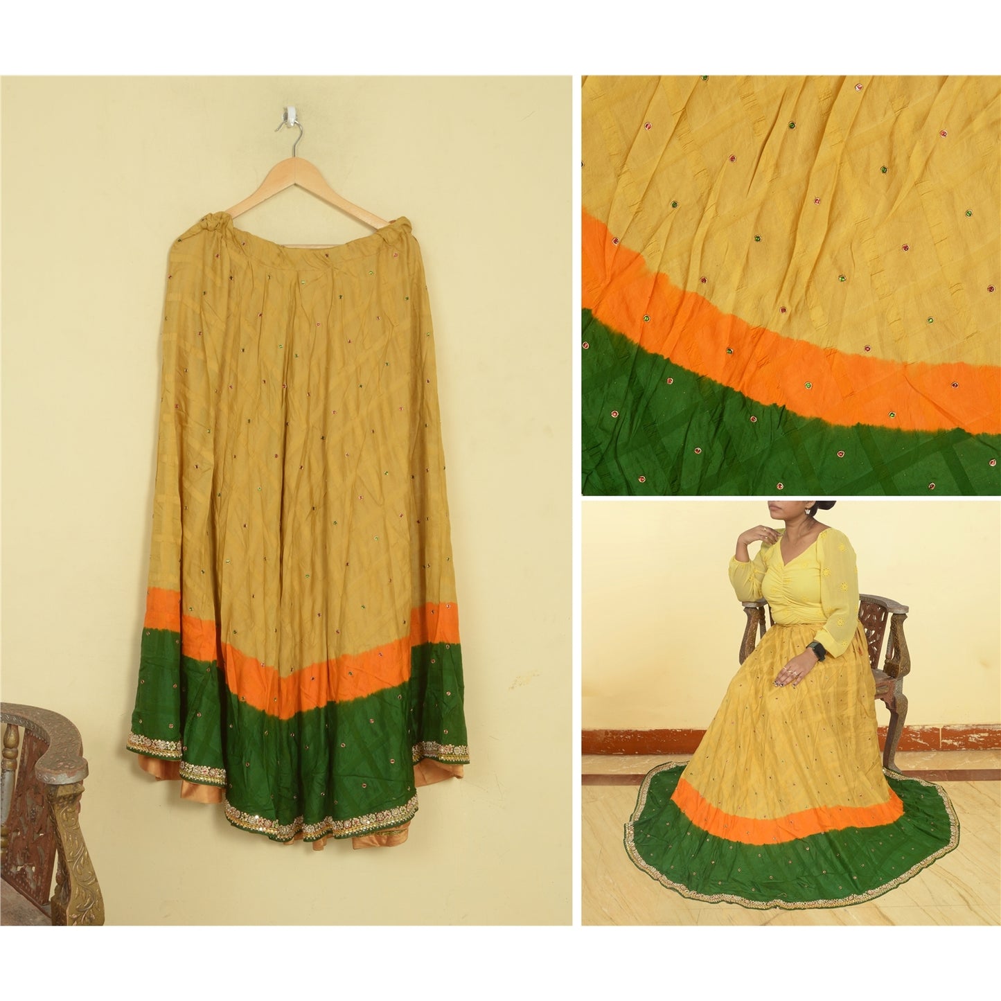 Sanskriti Vintage Yellow Pure Silk Stitched Wedding Lehenga Hand Embroidered