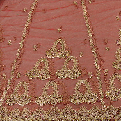 Sanskriti New Red Net Unstitched Bridal Lehenga Hand Embroidered Zardozi-Beaded