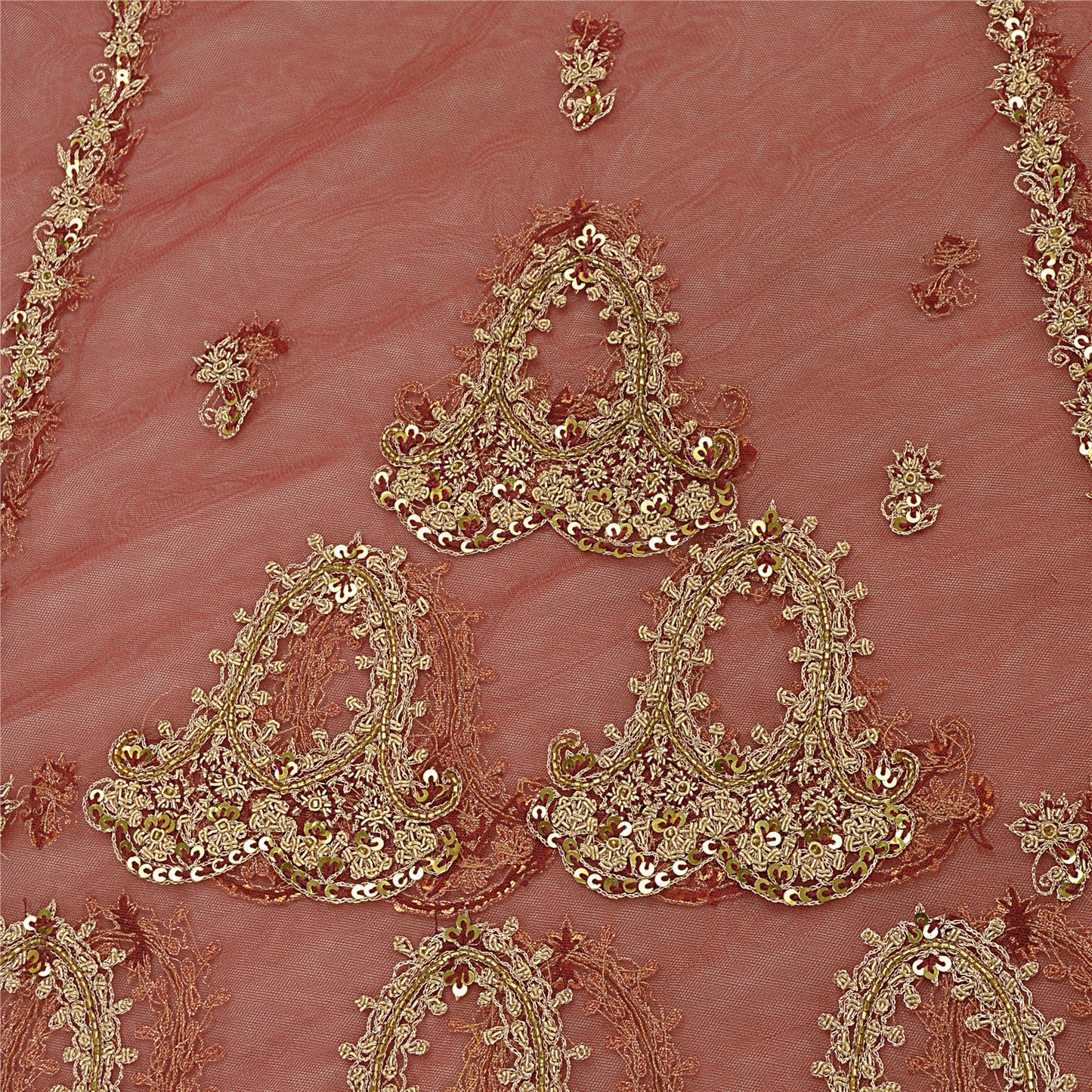 Sanskriti New Red Net Unstitched Bridal Lehenga Hand Embroidered Zardozi-Beaded