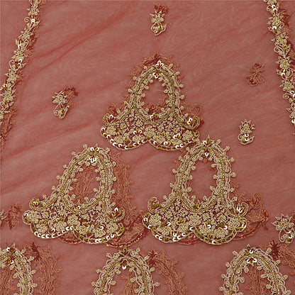 Sanskriti New Red Net Unstitched Bridal Lehenga Hand Embroidered Zardozi-Beaded