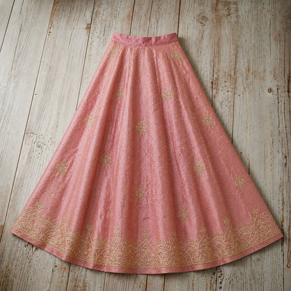 Sanskriti New Pink Pure Silk Unstitched Wedding Lehenga Hand Embroidered Zardozi