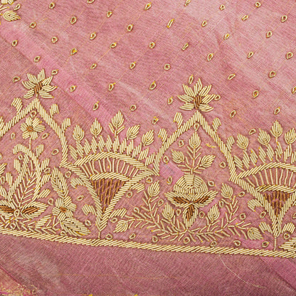 Sanskriti New Pink Pure Silk Unstitched Wedding Lehenga Hand Embroidered Zardozi