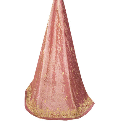 Sanskriti New Pink Pure Silk Unstitched Wedding Lehenga Hand Embroidered Zardozi