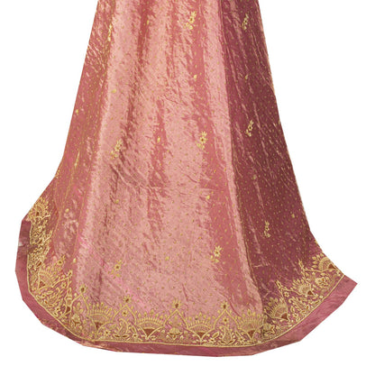 Sanskriti New Pink Pure Silk Unstitched Wedding Lehenga Hand Embroidered Zardozi