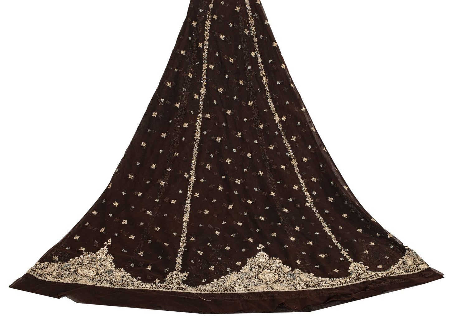 Sanskriti New Brown Net Unstitch Wedding Lehenga Hand Embroidered Zardozi-Beaded