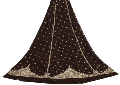 Sanskriti New Brown Net Unstitch Wedding Lehenga Hand Embroidered Zardozi-Beaded