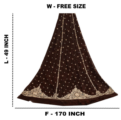 Sanskriti New Brown Net Unstitch Wedding Lehenga Hand Embroidered Zardozi-Beaded