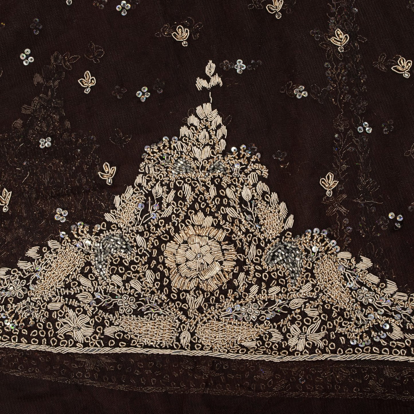 Sanskriti New Brown Net Unstitch Wedding Lehenga Hand Embroidered Zardozi-Beaded