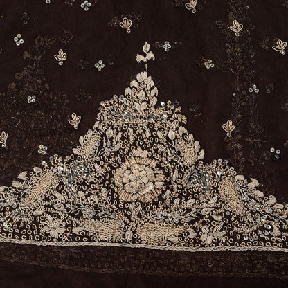 Sanskriti New Brown Net Unstitch Wedding Lehenga Hand Embroidered Zardozi-Beaded