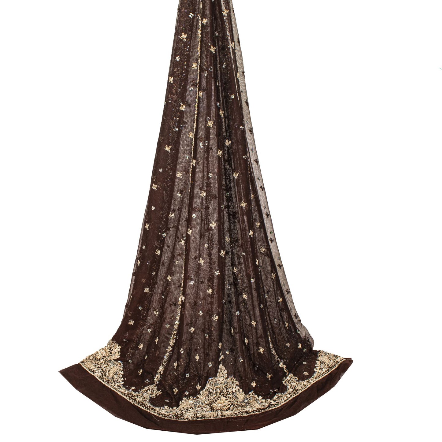 Sanskriti New Brown Net Unstitch Wedding Lehenga Hand Embroidered Zardozi-Beaded