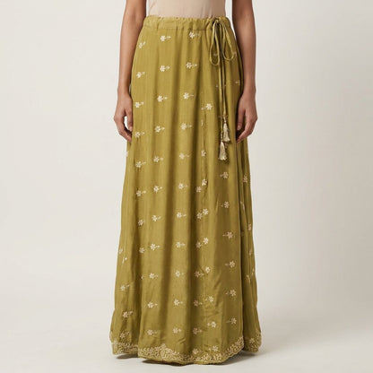 Sanskriti Vintage Green Pure Silk Stitched IndianLehenga Hand Embroidery Zardozi
