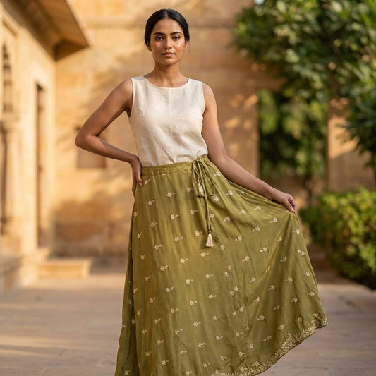 Sanskriti Vintage Green Pure Silk Stitched IndianLehenga Hand Embroidery Zardozi