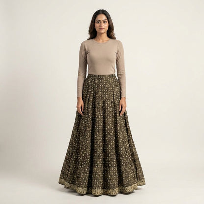 Sanskriti Vintage Brown Pure Silk Stitched Lehenga Hand Embroidery Zardozi Zari